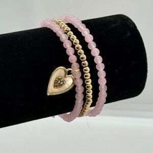 Spring Street Pink and Gold Heart Charm Bracelet Set